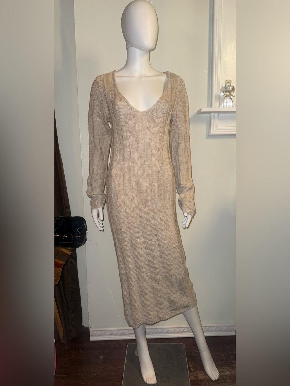 Women’s Long Knit Sweater Dress in Beige